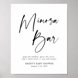 Poster Panneau de la barre de Baby shower moderne Mimosa