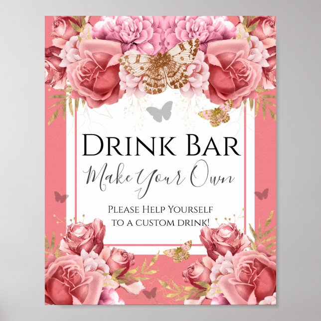 Poster Panneau de la barre de boisson Baby shower papillo (Devant)