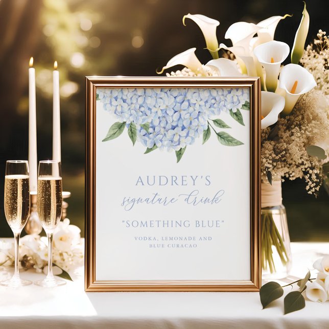 Poster Panneau de la barre de boisson Blue Hydrangea Sign (Créateur téléchargé)
