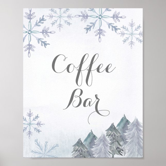 Poster Panneau de la barre de café de l'aquarelle d'hiver (Devant)