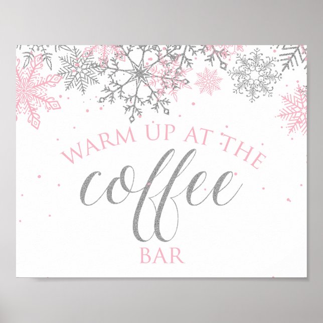 Poster Panneau de la barre de café Pink Snowflake Winter  (Devant)