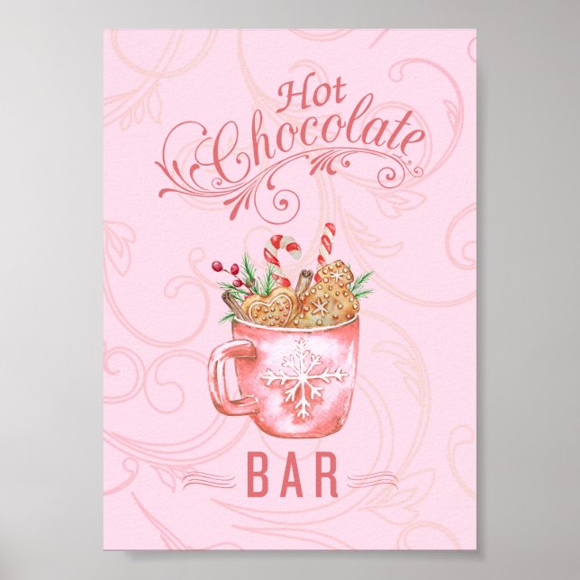 Poster Panneau de la barre de chocolat rose Noël chaud (Devant)