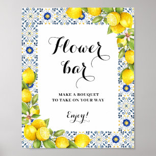 Poster Panneau de la barre des fleurs citron sur carreaux
