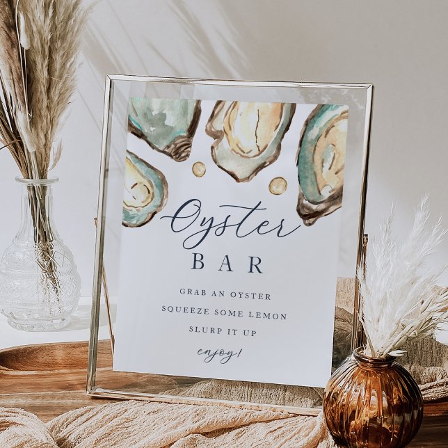 Poster Panneau de la barre d'huîtres de l'aquarelle côtiè (Créateur téléchargé)