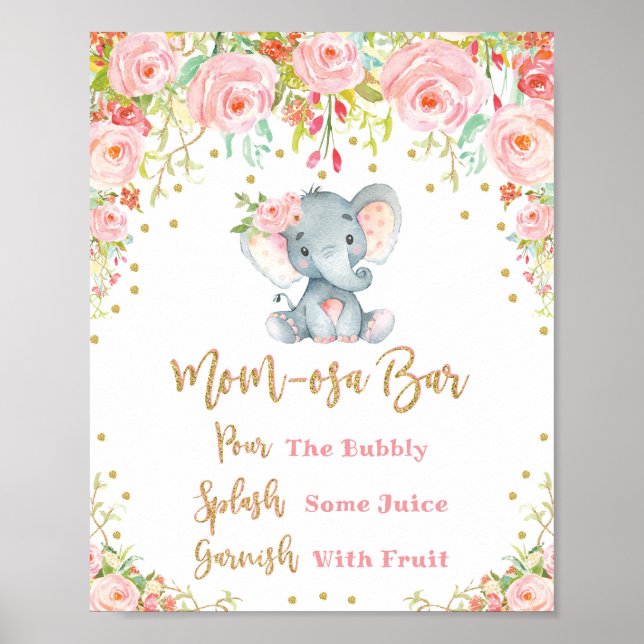 Poster Panneau de la barre Elephant Mimosa Baby shower Fl (Devant)