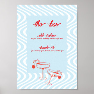 Poster Panneau de la barre Mariage rétro - Vague bleue