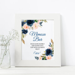 Poster Panneau de la barre marine bleu et bleu floral Dou