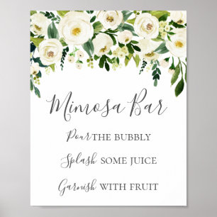 Poster Panneau de la barre Mimosa à fleurs blanches et ve