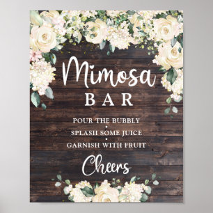 Poster Panneau de la barre mimosa fleurie vintage en bois