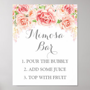 Poster Panneau de la barre Mimosa Fleurs d'aquarelle rose