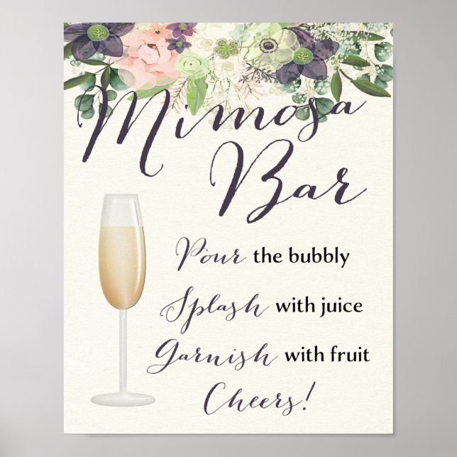 Poster Panneau de la barre Mimosa Floral rose pourpre Aqu (Devant)