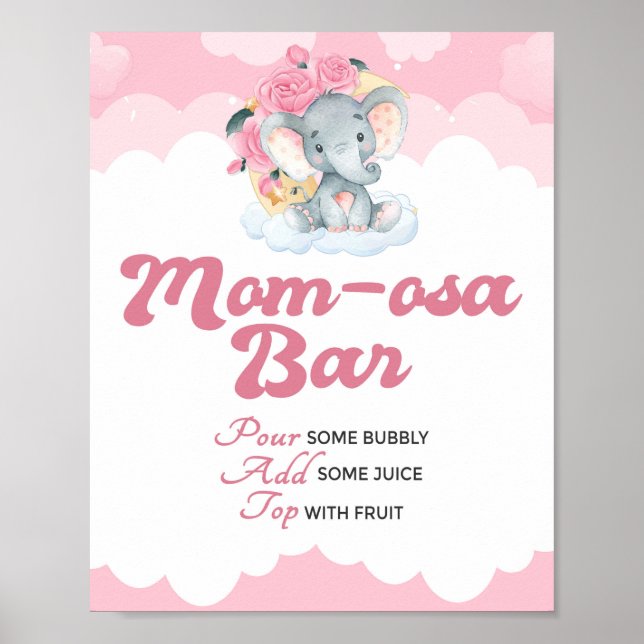 Poster Panneau de la barre Momosa Baby shower Eléphant Ro (Devant)