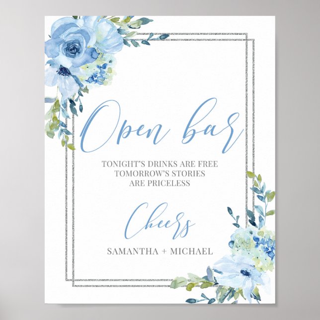 Poster Panneau de la barre ouverte géométrique et bleu Du (Devant)