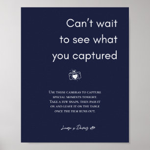 Poster Panneau de la caméra jetable Mariage bleu marine