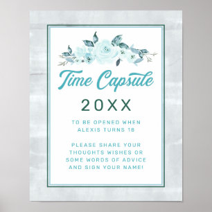 Poster Panneau de la capsule de temps Floral Aqua & Blue