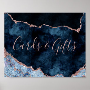 Poster Panneau de la carte et du cadeau Rose bleu marine
