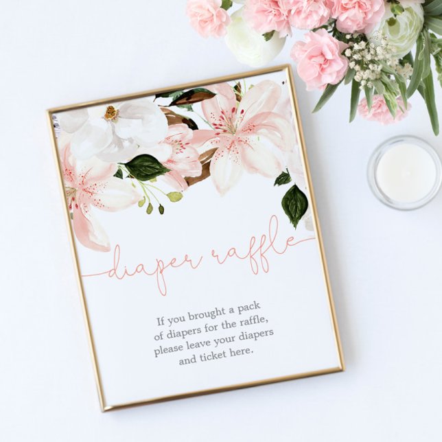 Poster Panneau de la couche baby shower rose pâle fleuri (Créateur téléchargé)