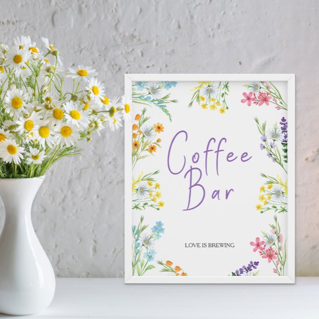 Poster Panneau de la Fête des mariées café fleur sauvage  (Bridal Shower coffee bar sign from my Wildflower Meadow Collection - or printed or as digital file)