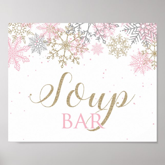 Poster Panneau de la Soupe-bar Pink Snowflake hiver Onede (Devant)