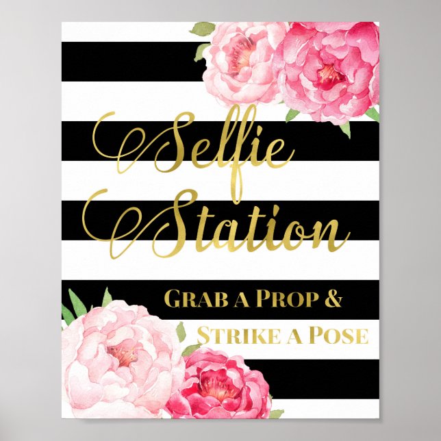Poster Panneau de la Station Selfie Fleurs Roses Bandes N (Devant)