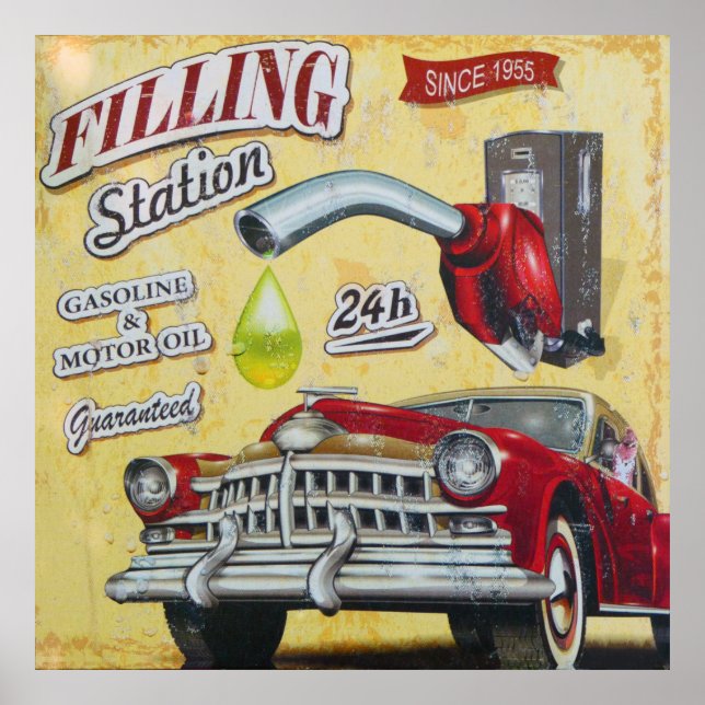Poster Panneau de la station-service vintage. (Devant)