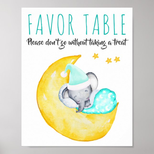 Poster Panneau de la table baby shower Elephant sur la lu (Devant)
