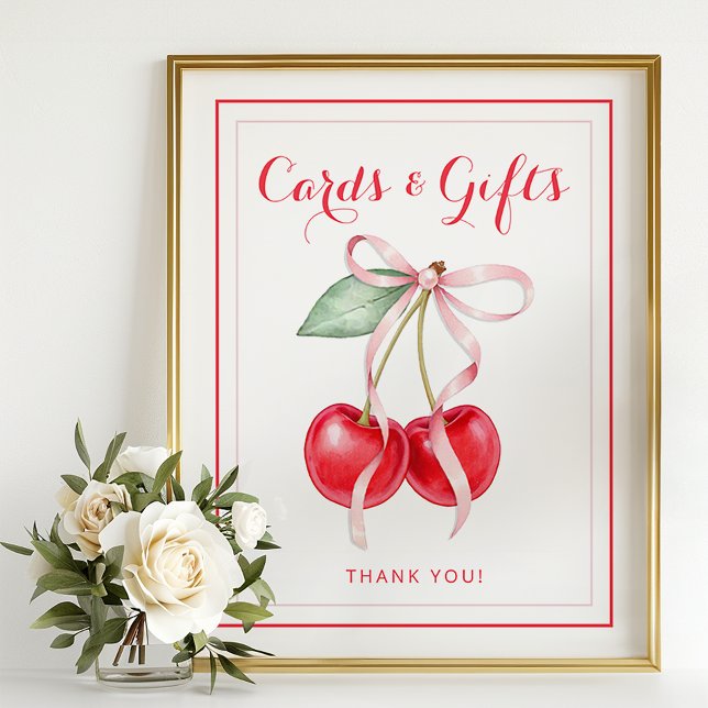 Poster Panneau de la table Cerise Baby shower Cartes et C (Cards and Gifts Sign)