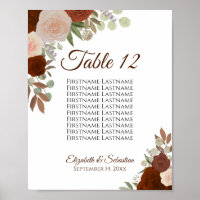 Panneau de la table du Mariage Rose orange rouille