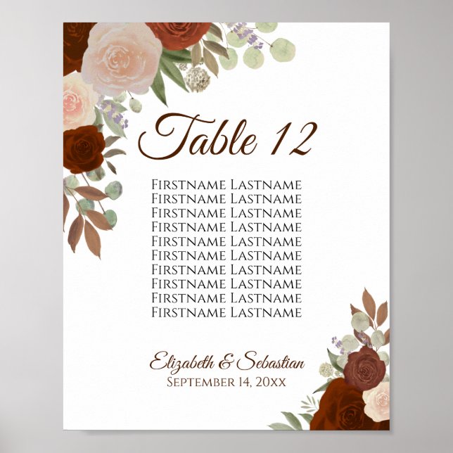 Poster Panneau de la table du Mariage Rose orange rouille (Devant)