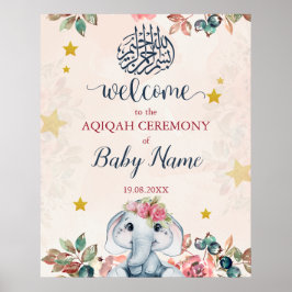 Poster Panneau de l'affiche Editable Boho Elephant Aqiqah