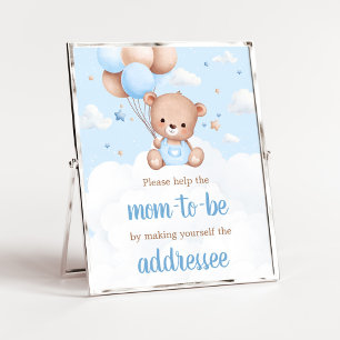 Poster Panneau de l'enveloppe du Baby shower Bleu Teddy B