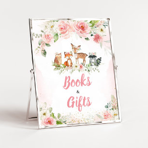 Poster Panneau de livres et cadeaux de douche florale ros