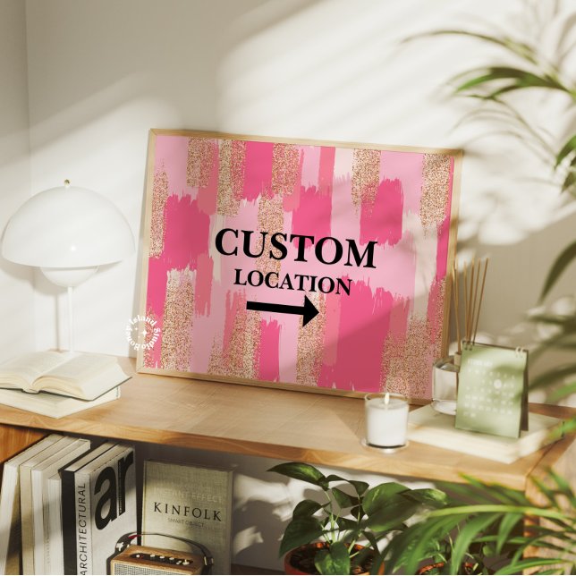 Poster Panneau de localisation personnalisée Décor de dor (Custom Location Sign Preppy Dorm Decor Pink)