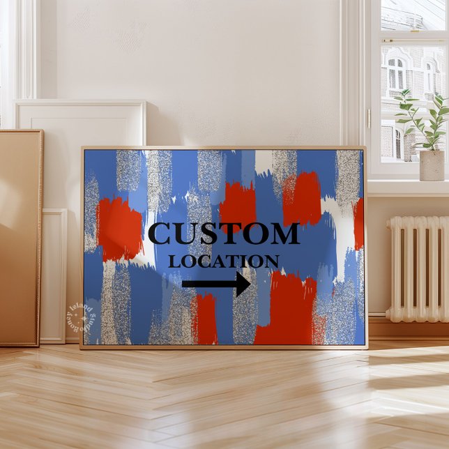 Poster Panneau de localisation personnalisée Preppy Dorm  (Custom Location Sign Preppy Dorm Decor Blue/Red)