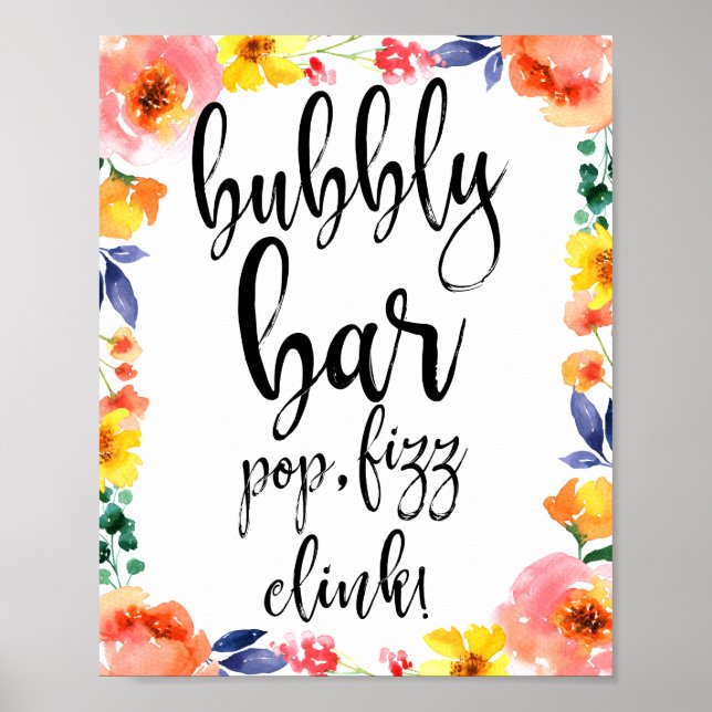 Poster Panneau de mariage 8x10 aquarelle florale Bubbly B (Devant)