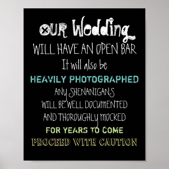 Poster Panneau de mariage à bar ouvert Attention Drôle de (Devant)