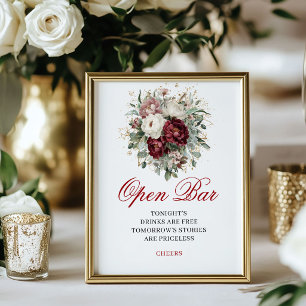 Poster Panneau de mariage à bar ouvert Burgundy Bohemian