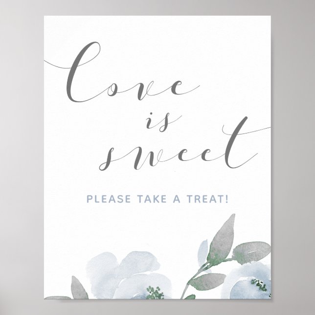 Poster Panneau de mariage aquarelle bleu poussiéreux Love (Devant)