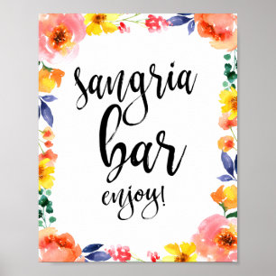 Poster Panneau de mariage aquarelle florale Sangria Bar 8