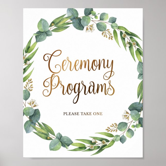 Poster Panneau de mariage au eucalyptus pour programmes d (Devant)