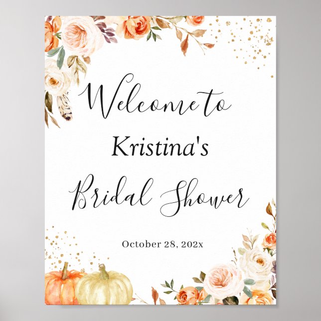 Poster Panneau de Mariage Automnal Fleurs Or Pailleté (Devant)