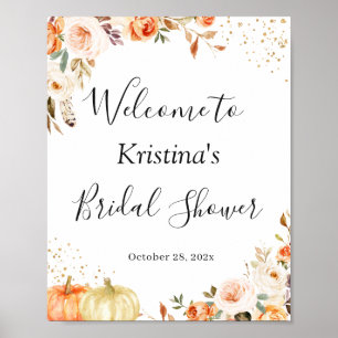 Poster Panneau de Mariage Automnal Floral Doré