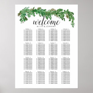 Poster Panneau de mariage avec plan de table et guirlande
