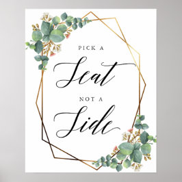 Poster Panneau de mariage avec siège en eucalyptus cadre