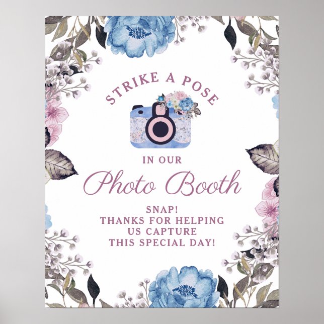 Poster Panneau de mariage avec stand photo floral Charme  (Devant)
