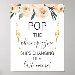 Poster Panneau de mariage avec verres floraux crème pour 