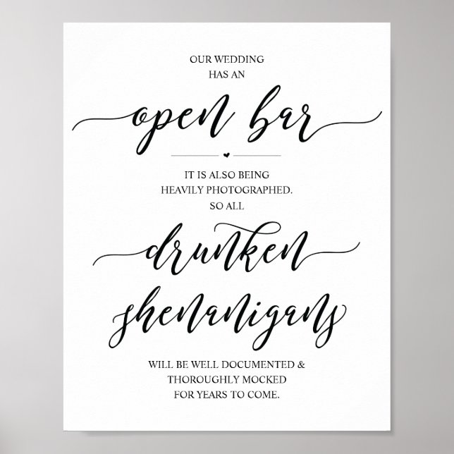 Poster Panneau de mariage bar ouvert, frasques d'ivrognes (Devant)