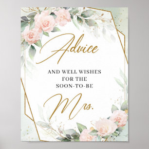 Poster Panneau de mariage "Blush floral greenery" pour la