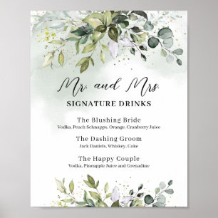 Poster Panneau de mariage boissons signature mr et mrs ve