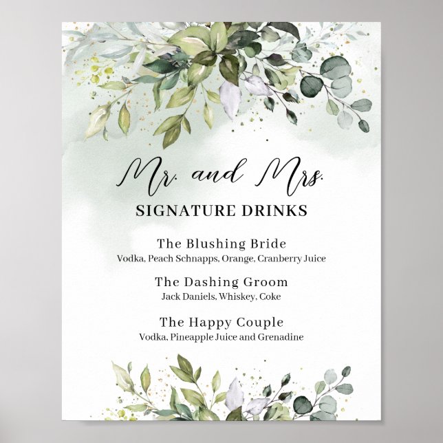Poster Panneau de mariage boissons signature mr et mrs ve (Devant)